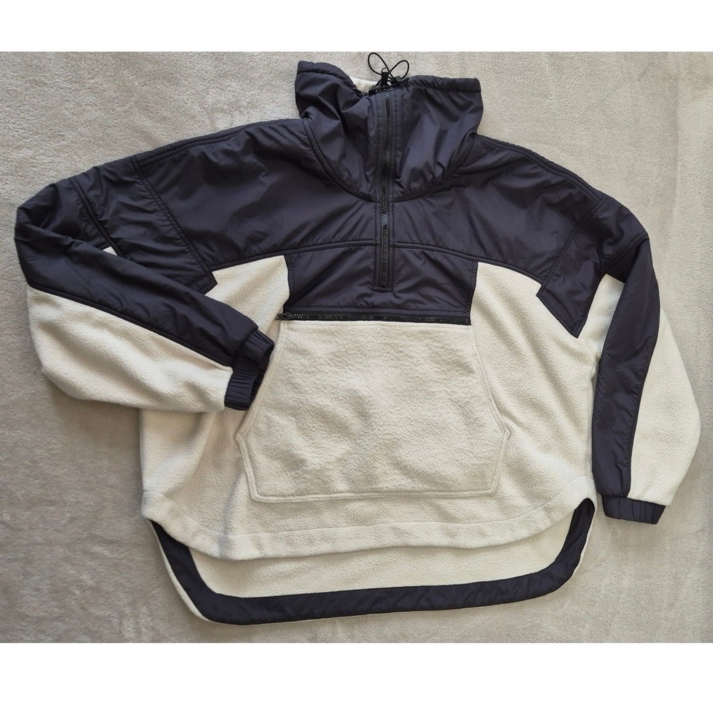 FP Movement Hit Slopes Fleece Pullover Womens XL Cream Black Colorblock Recycled - Picture 1 of 11